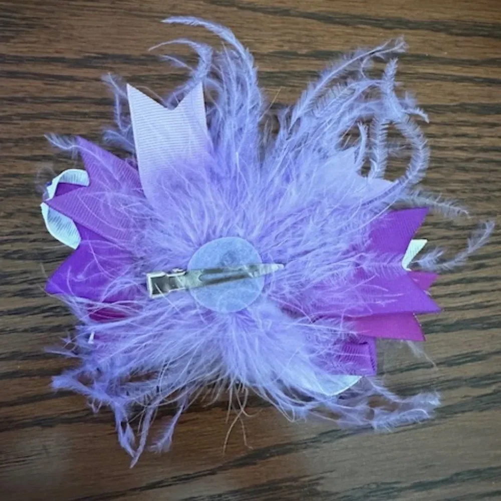 Purple Chevron Super Deluxe Bows w/ Feather Accents  5B4564   Boutique Handmade
